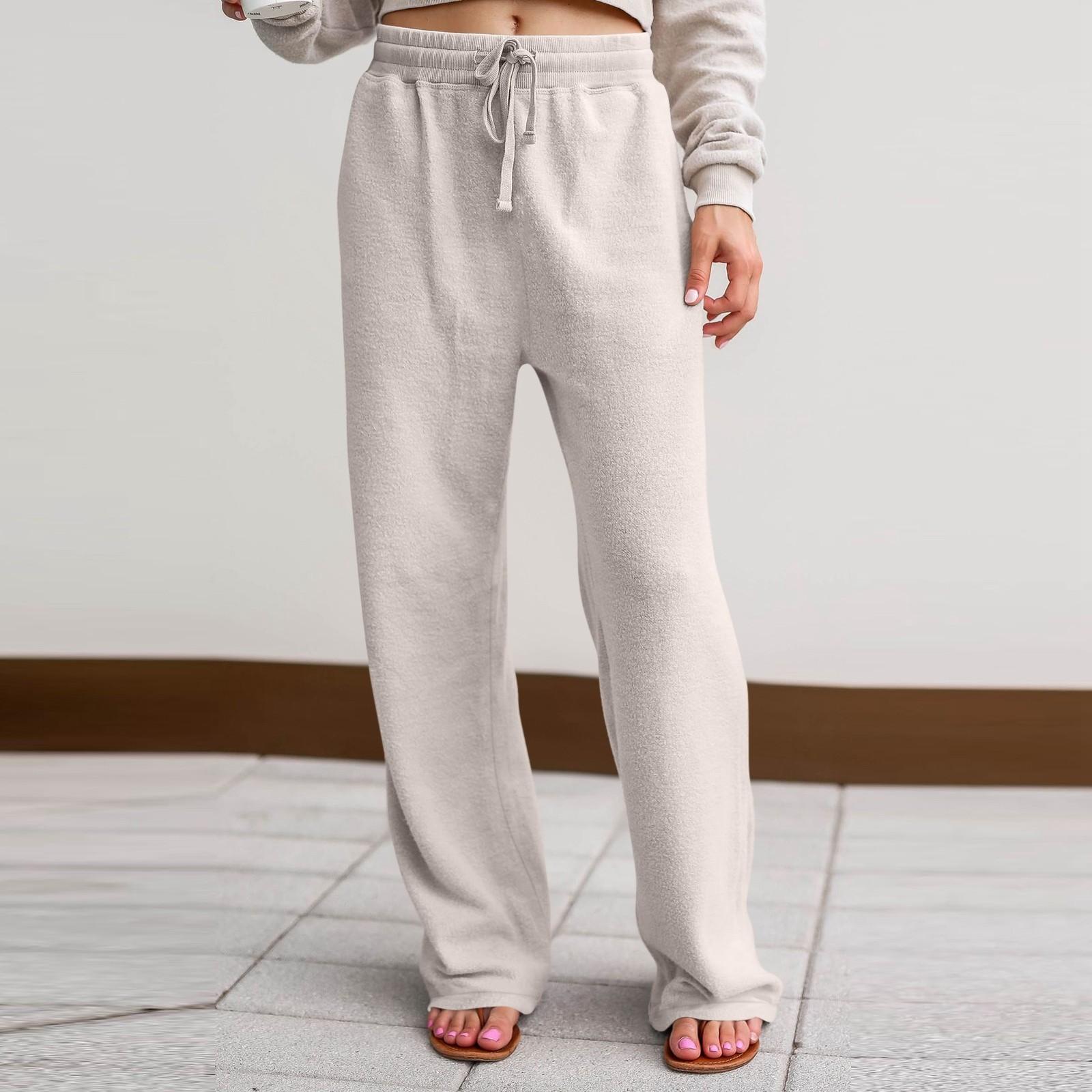 

Women s Drawstring Waist Wide Leg Pants Loose Fuzzy Pants Casual Trousers High Waisted Casual Trousers Jogger Pant XL хакі