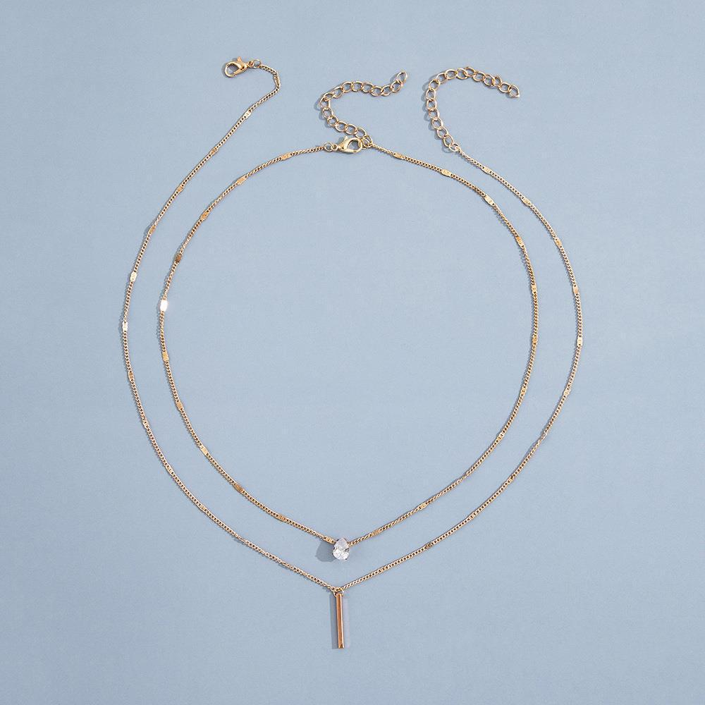c096 Personality Fashion Double Layer Stacked Water Drop Shaped Small Diamond Long Tassel Pendant Necklace Two-Piece Set