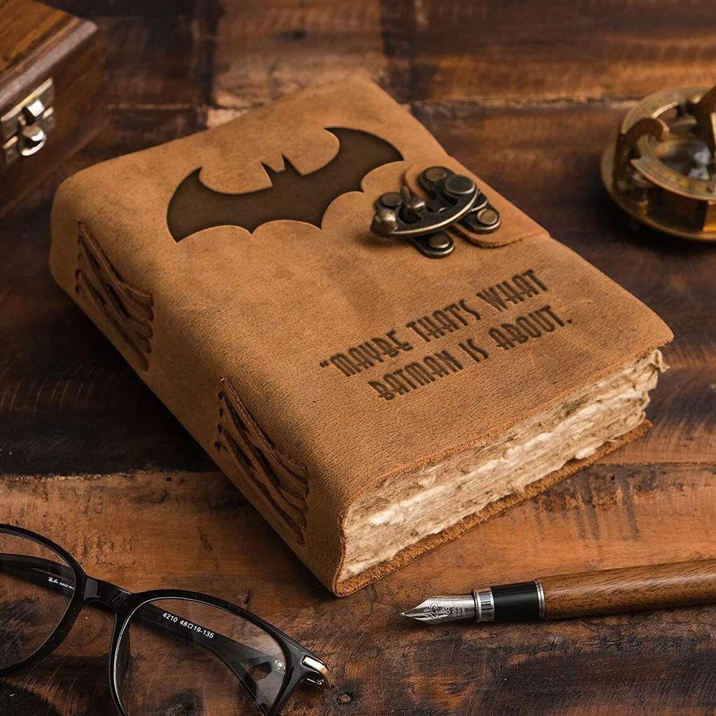 Leather Cover Handmade Deckle Edge Paper Vintage Engraved Diary with Metal Lock Daily Journal Planner Writing Notebooks