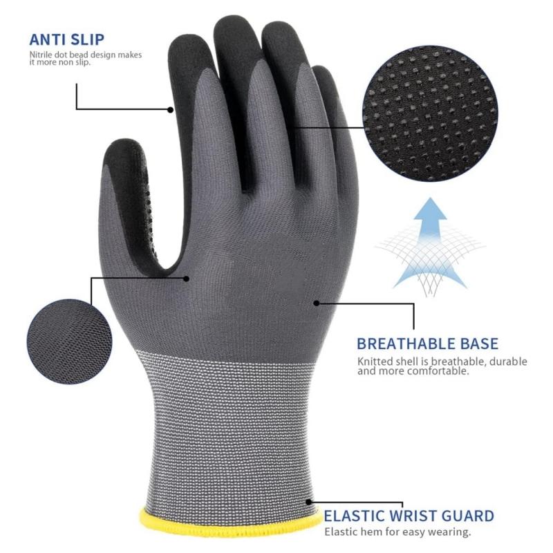 MicroFoam Nitrile Coated Work Gloves Dots Grip Seamless Knit Safety Security Gloves for Men Women Gardening Industrial Assembly