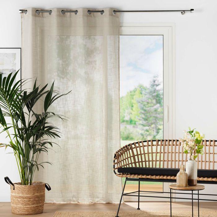 Voilage grande hauteur à œillets 140 x 280 cm – effet lin tissé – haltona noisette