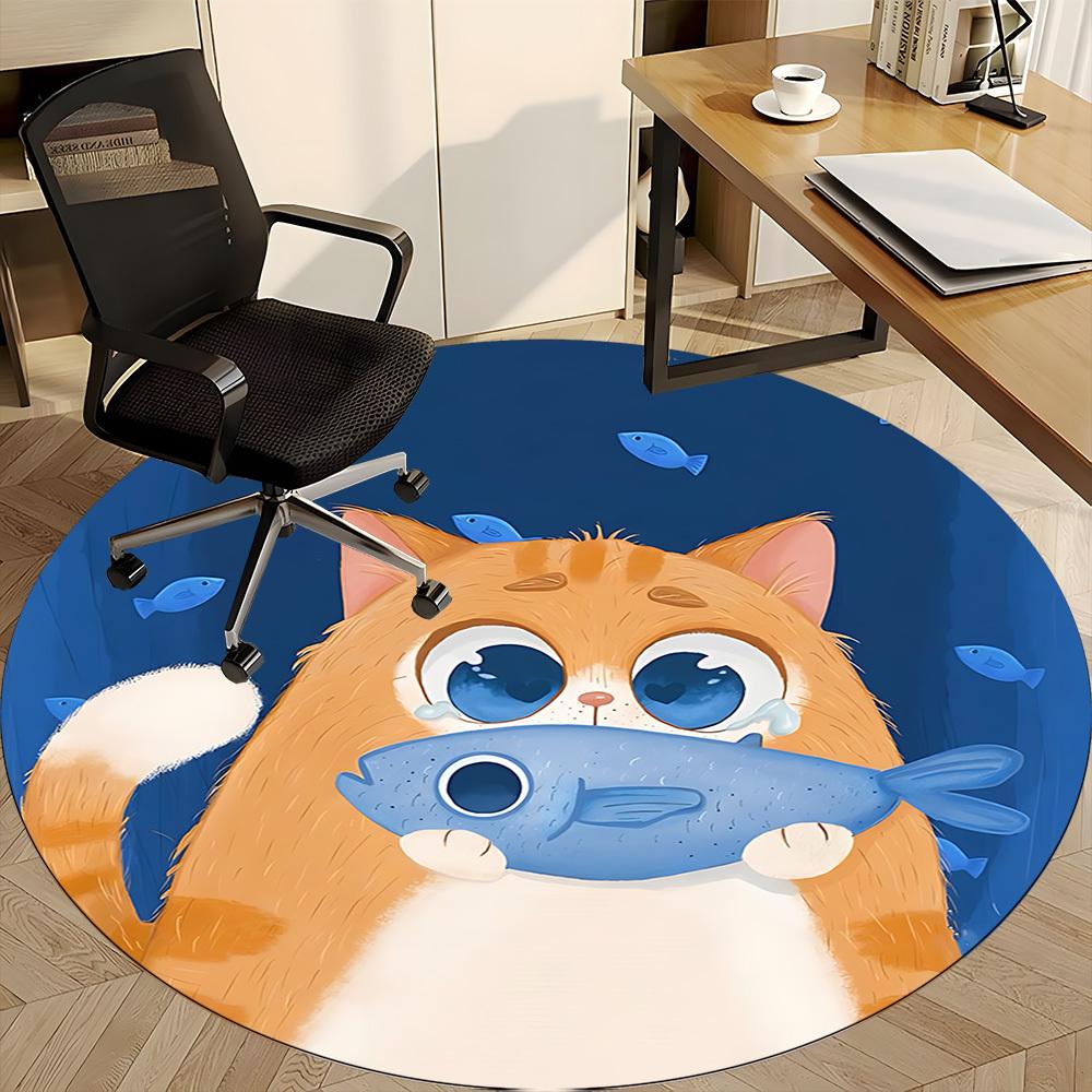1PC Cat Fish Office Round Area Rug,  Mat Suitable ForOffice, Under Office Chairs Bedroom Living Room Home Decor, Room Deco