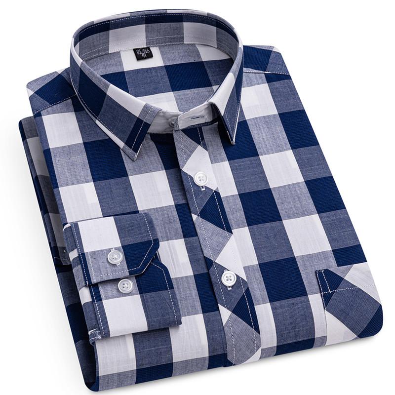 Fashion Spring Autumn Men's Plaid Shirts Long Sleeve 100% Pure Cotton Good Quality Thin Soft Classic Basic Casual Male Clothing