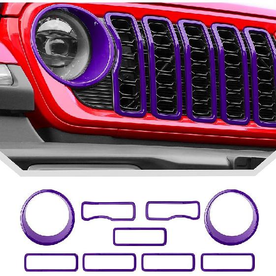 JeCar Grill Erts For Jeep Wrangler JL JLU 2024+ Grill Covers & Headlight Covers Trim Kit Accessories (Red)
