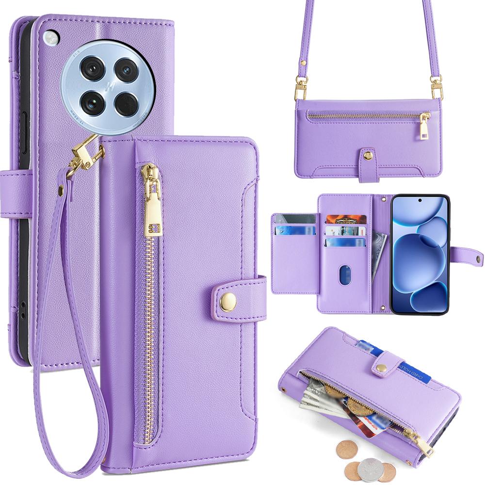 For Oppo Find X8s 5G Leather Case Zipper Pocket Wallet Phone Cover with 2 Straps