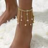 Rhinestone Fringed Anklet, Women'S Beach Simple Double-Layer Water Drop Pendant Anklet