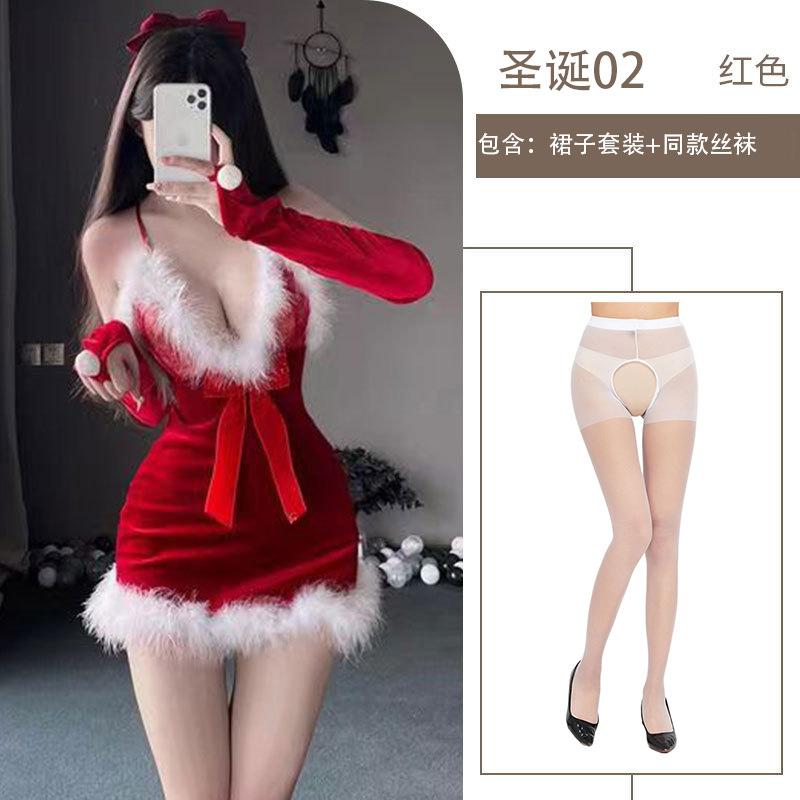 Sex Underwear Red Sexy Plush Christmas Suit Suspender Skirt Passion Free Uniform Breast