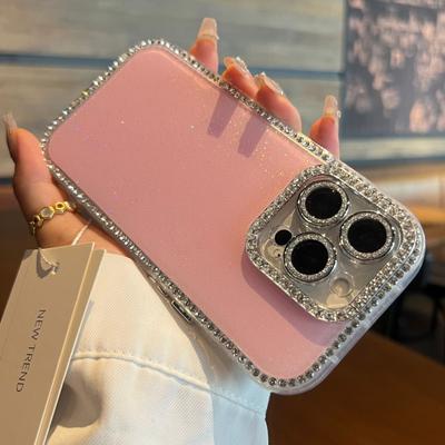 Luxury Bling Glitter Cute Clear Soft Phone Case For iPhone 16 15 14 13 12 Pro Max 11 Diamond Frame Bumper Shining Cover Girly