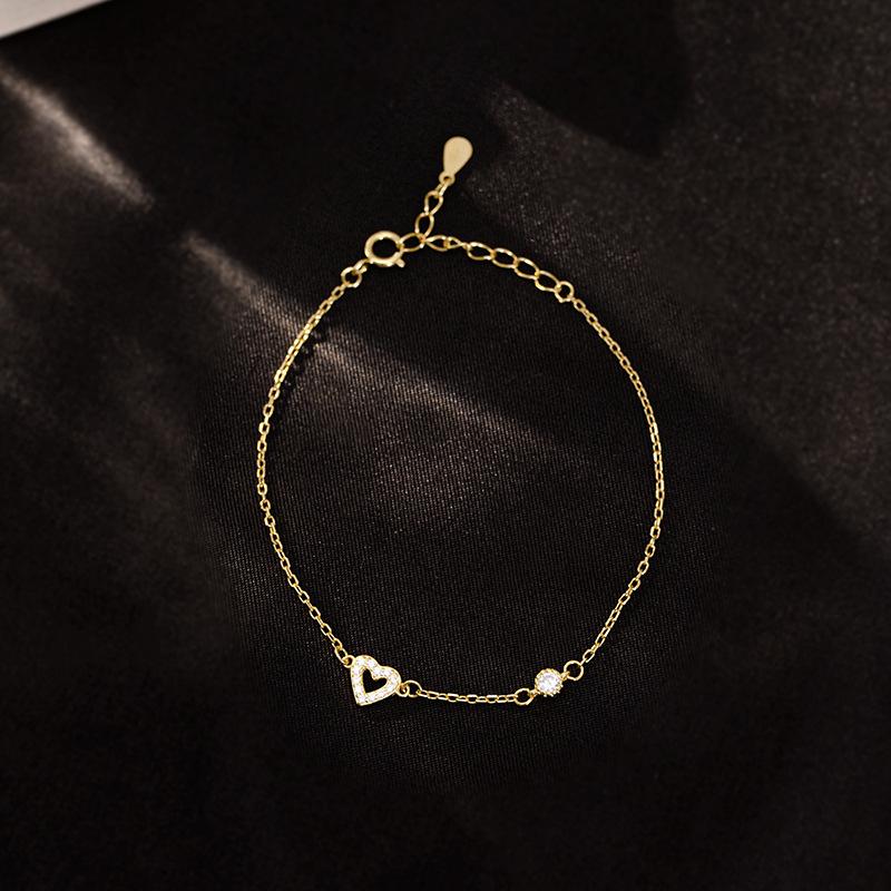 

Браслет в форме сердца Love Design: Позолоченное серебро 925 пробы 14 карат для женщин, простое и универсальное. 925 Silver золотой