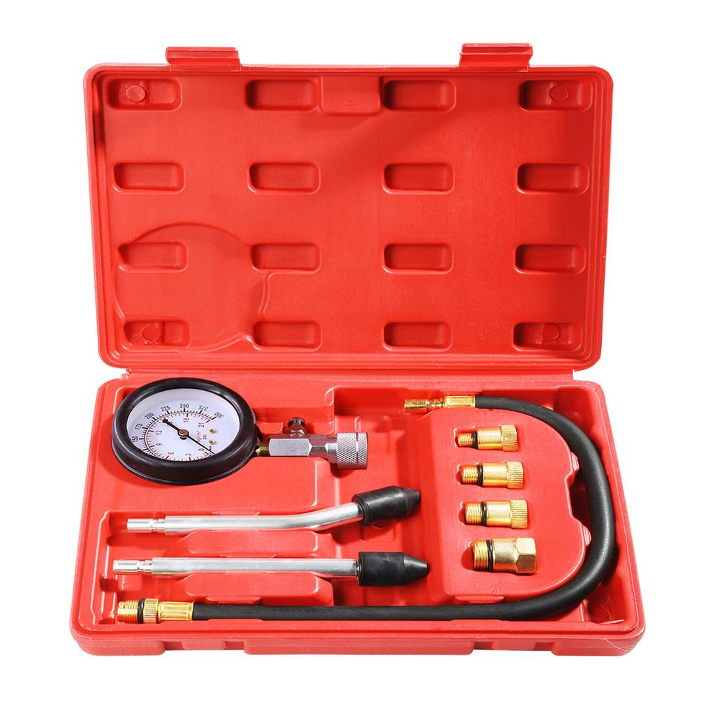Engine Compression Meter with M10 M12 M14 M18 Adapter 0-300 PSI Pressure Gauge Automotive Cylinder Tester Kit