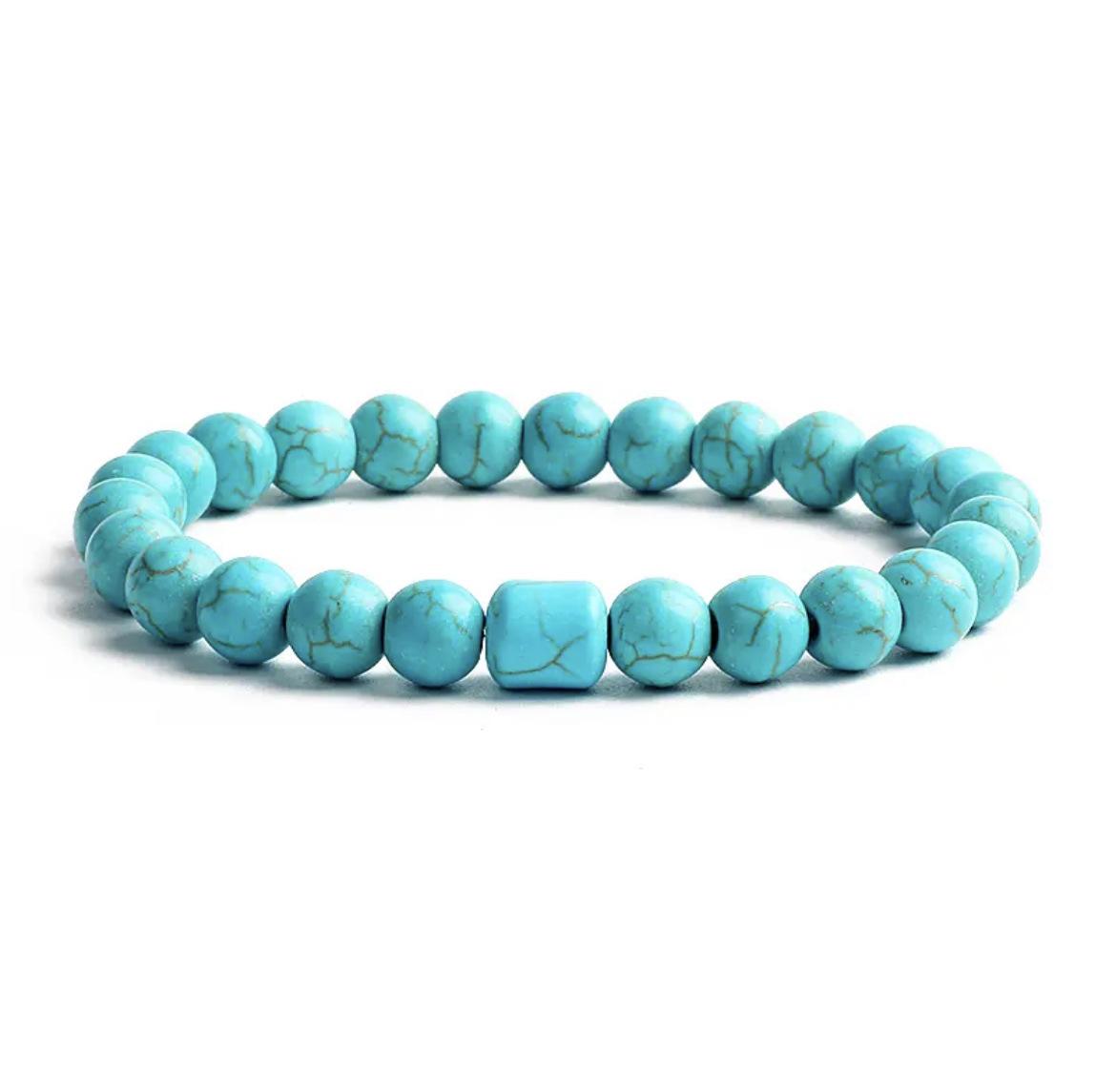 Braccialetti di perline di turchese bohémien per donne Braccialetti irregolari di cubo di pietra naturale Reiki Gioielli di guarigione per l'assistenza sanitaria