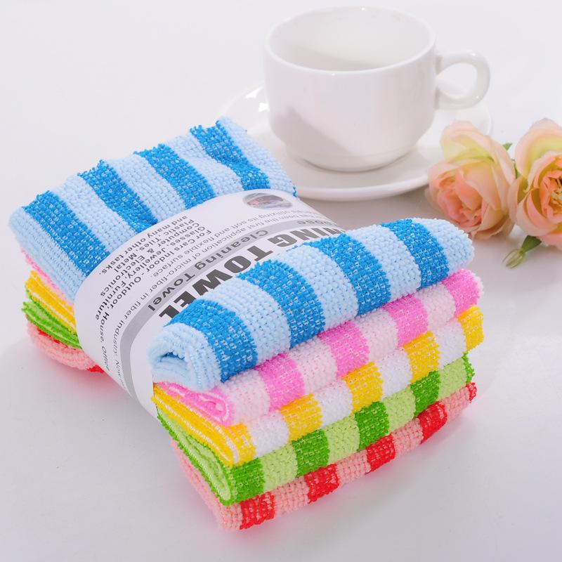 Factory Customized Two-color Striped Kitchen Small Square Towel Dishwashing and Household Cleaning Towel