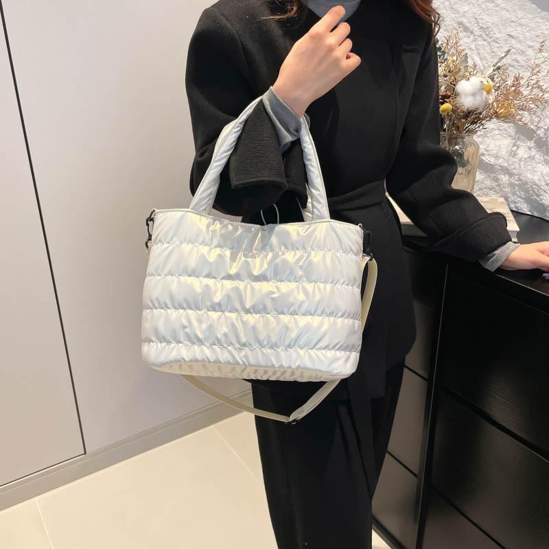 Autumn and Winter Casual Lazy Style Foreign Style Portable Wide Shoulder Strap Messenger Bag Women's Space Cotton Embroidery Thread Large Capacity