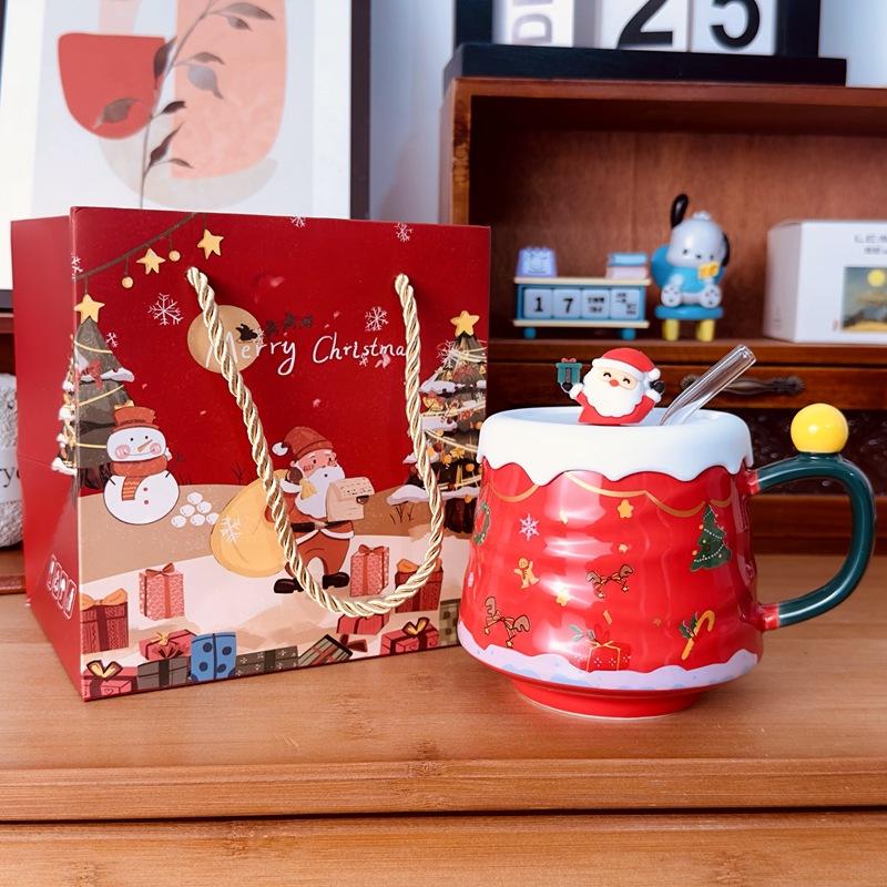 2024 Christmas Mug With Lid Straw Creative Christmas Ceramic Water Cup Large Capacity Gift Cup