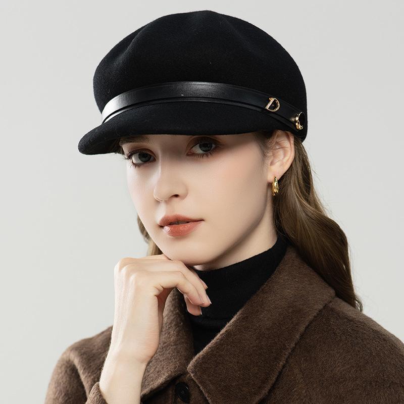Hat Top Hat Autumn and Winter Fashion Versatile Beret Pure Wool Felt Hat Cap Octagonal Hat