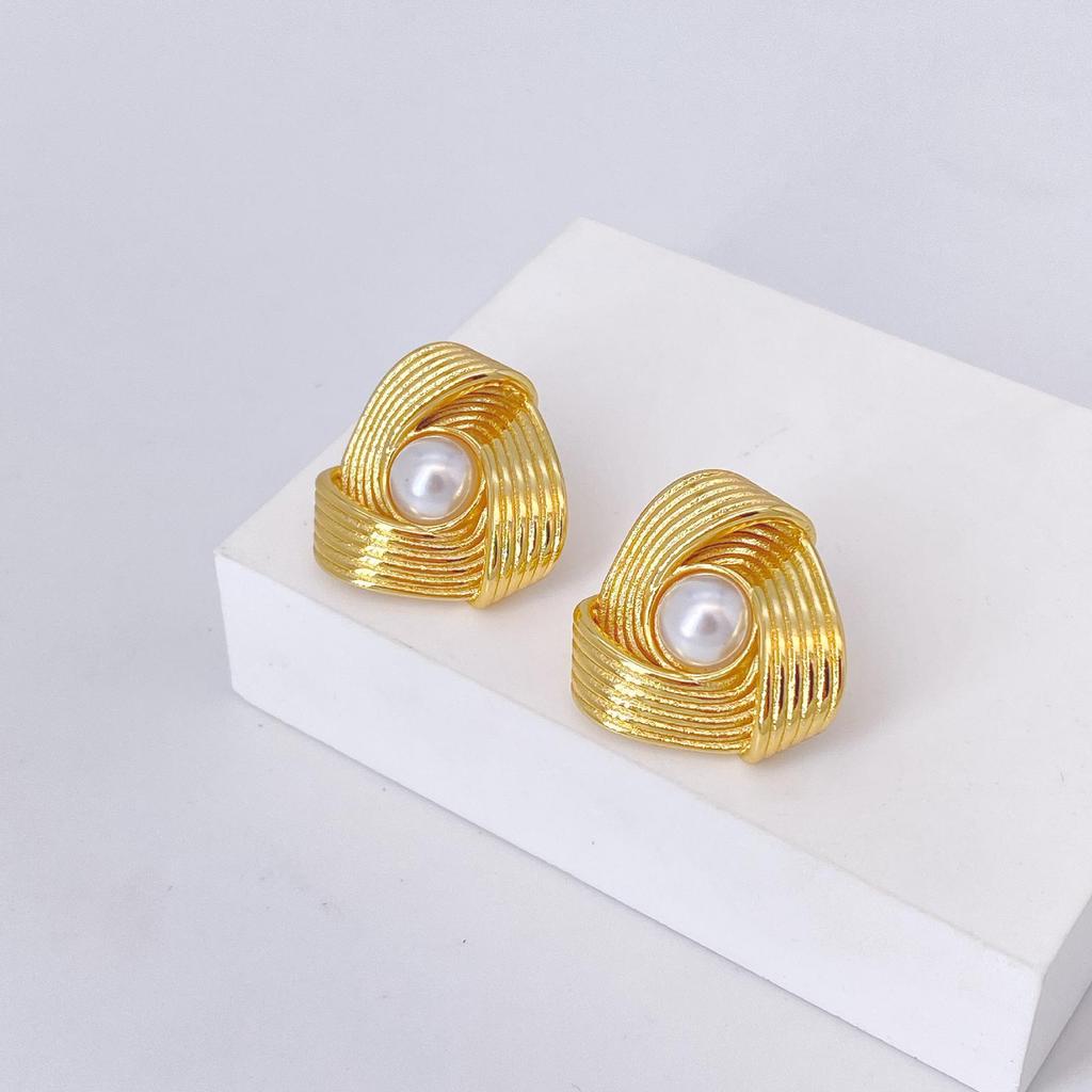 Elegant Stainless Steel Pearl Earrings - European & American Style, Titanium French Dangle, Luxurious Light Studs