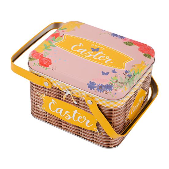 Osterplätzchen Aufbewahrungsbox Tragbare Blech Süßigkeitenbox mit 2 Griffen Leere Blechdose Keks Süßigkeiten Aufbewahrungsbehälter für Osterfest Partyzubehör
