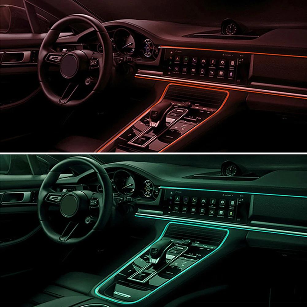 RGB LED Fiber Optic Car Ambient Light Strip Multi-color Dashboard Decoration Interior Mood Light 1/2/3/4/5 Meter Custom Length