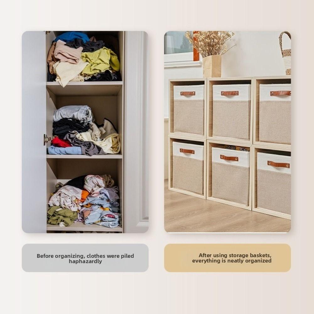 Foldable Clothes Storage Bin Large Capacity Toys Sorting Box Linen Fabric Storage Basket  Key
