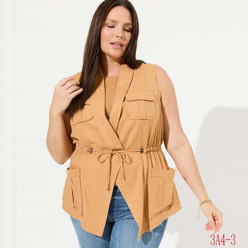 

100.00kg Plus Size Women s Clothing Spring and Autumn Mid-Length Waistcoat Artsy Cotton and Linen Vest Linen Slim-Looking Casual Vest Y79 Defective 2 pieces