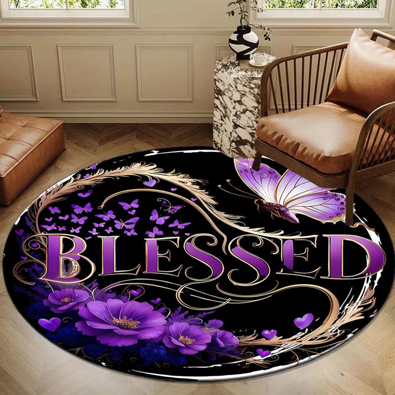 Счастливый фиолетовый бабочка ковер, Хрустальный бархат, Нескользящий круглый ковер, 100% полиэстер, Декор коврик для спальни гостиной 100cm