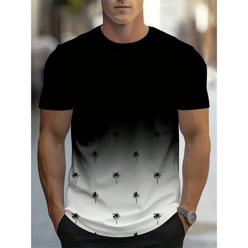 Summer Coconut Tree Gradient Color 3D Printed T-Shirt Men s Street Clothing Oversized Short Sleeve T-Shirt Men s T-Shirt Tops Clothing S