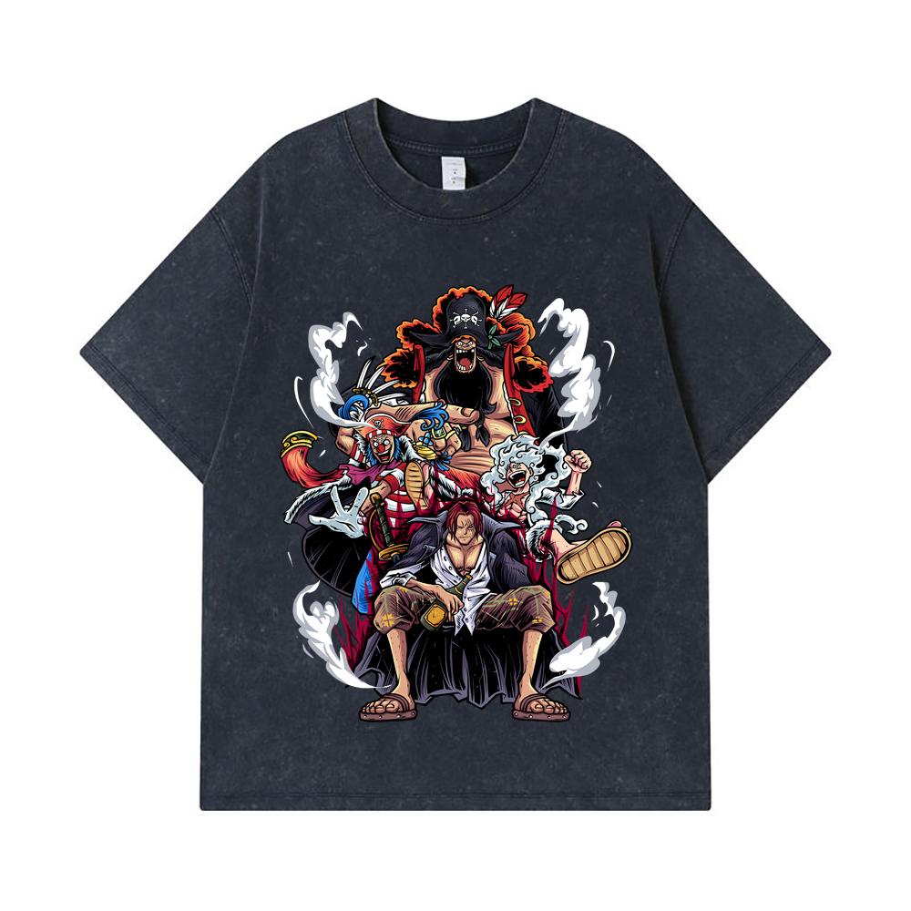 275 GSM Washed T-shirts 100% Cotton One Piece V4 Emperors Print Unisex Heavy Cotton T Shirt