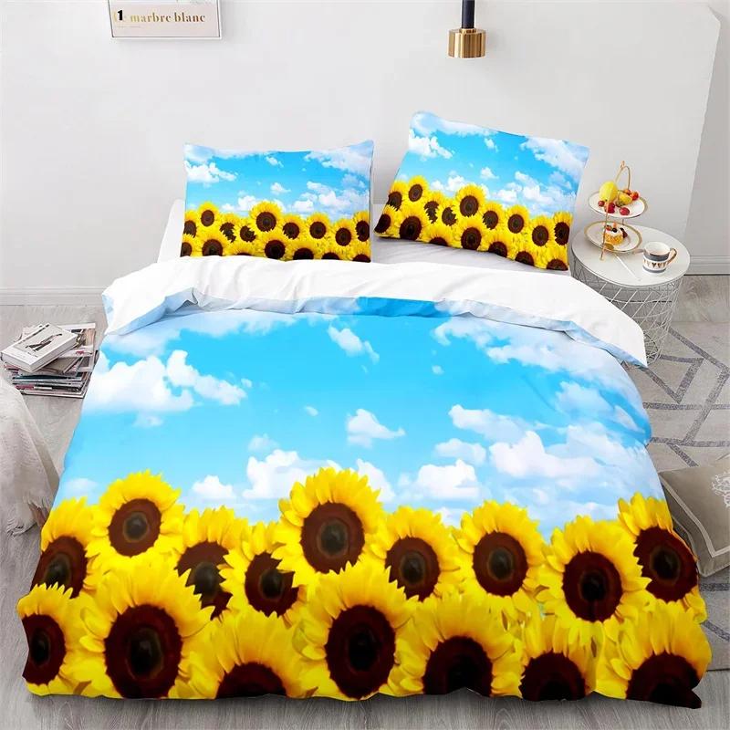 Sunflower Soft Duvet Cover Microfiber Rustic Floral Warm Comforter Cover Nature Theme Yelow Blosom Beding Set Twin King For Children Kids Adult