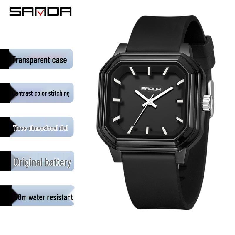 Sanda Fashion Color Block Kids' Silent Quartz Square Exam Watch – 3D Creative Unisex Design