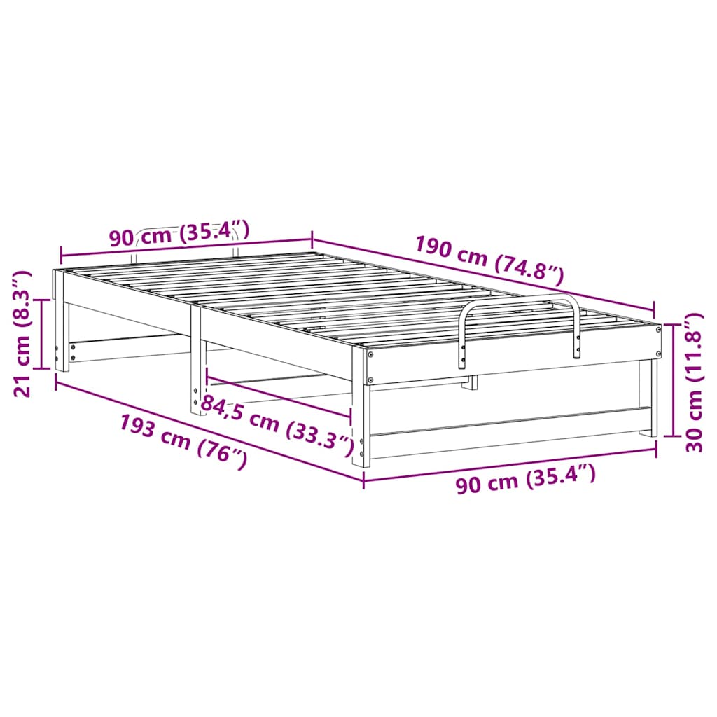 Brown Bed Frame 90 x 190 cm Solid Pine Wood