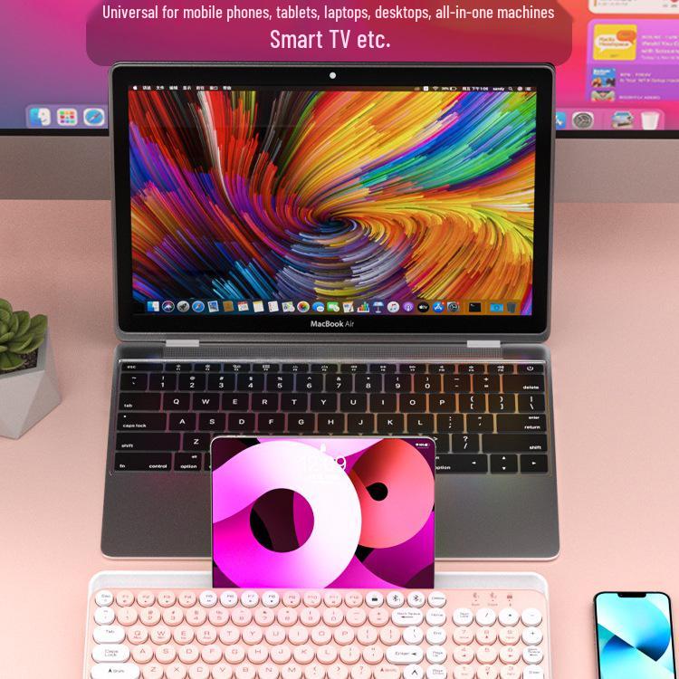 Retro Round Keycap Dual-Mode Wireless Bluetooth Keyboard & Mouse Set for Laptop, Desktop, Mobile, and Tablet