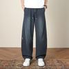 Spring and Summer New European Splicing Tencel Black and Blue Scimitar Loose Straight Imitation Cow Casual Pants Men's Pants