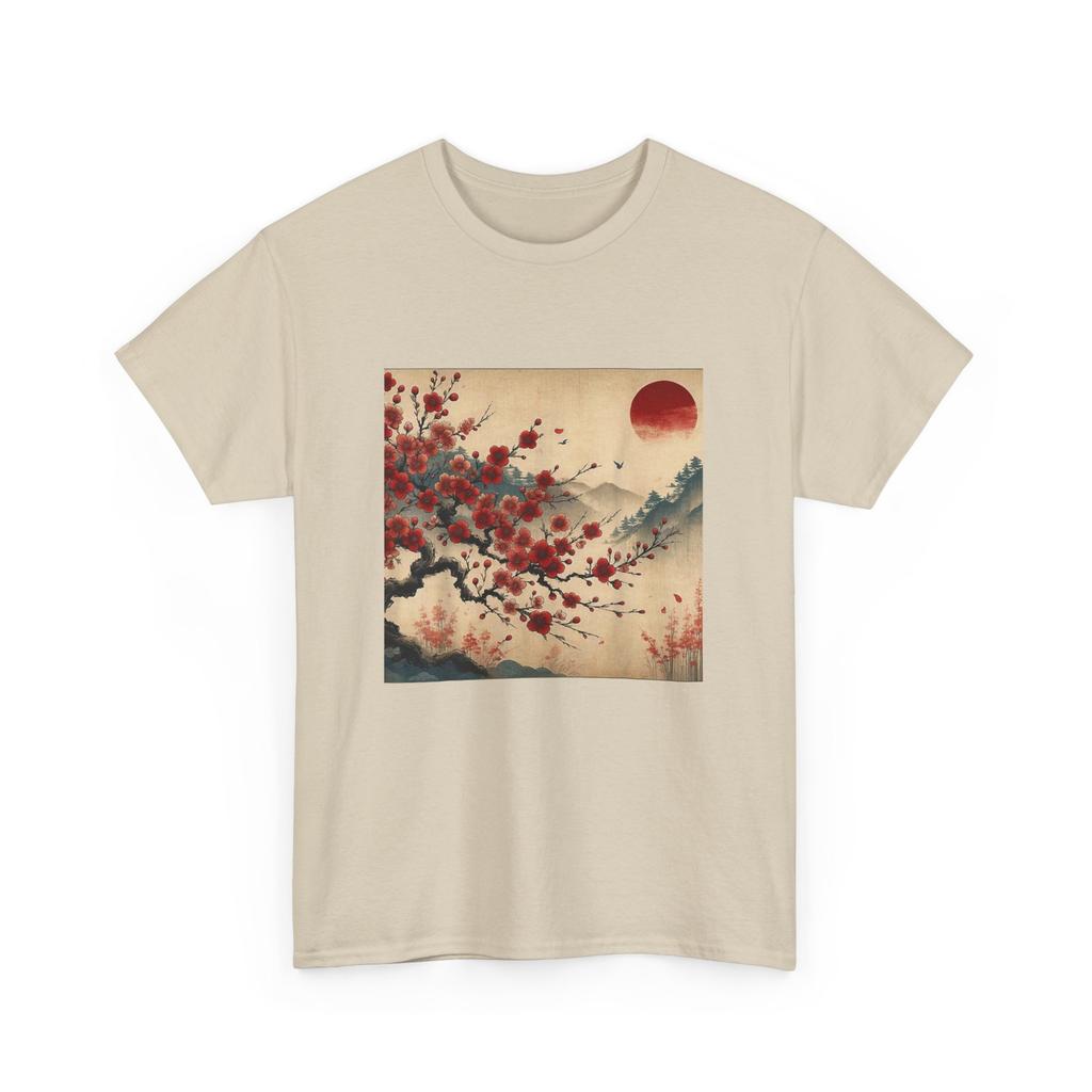 Vintage Cherry Blossom Woodblock Tee Japanese Graphical Art T-Shirt