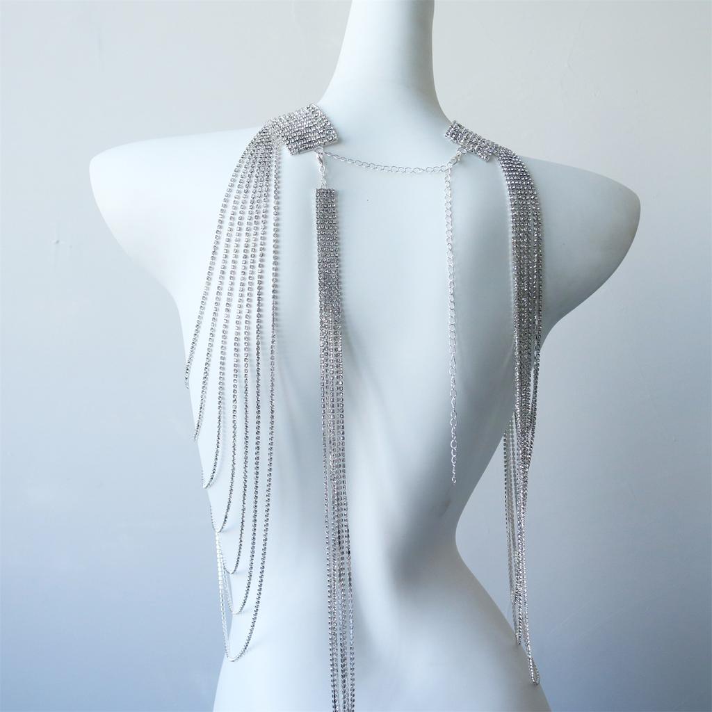 Catena per Spalla con Frange, Catena per Corpo Esagerata con Strass Stile Europeo e Americano, Accessori di Moda per Banchetto da Donna