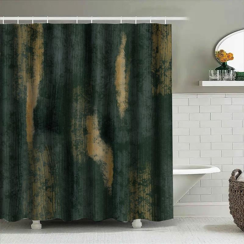 Green And Golden Abstract Pattern Waterproof Bathroom Shower Curtain, Durable Fabric With Hooks For Easy Installation Perfect Ad