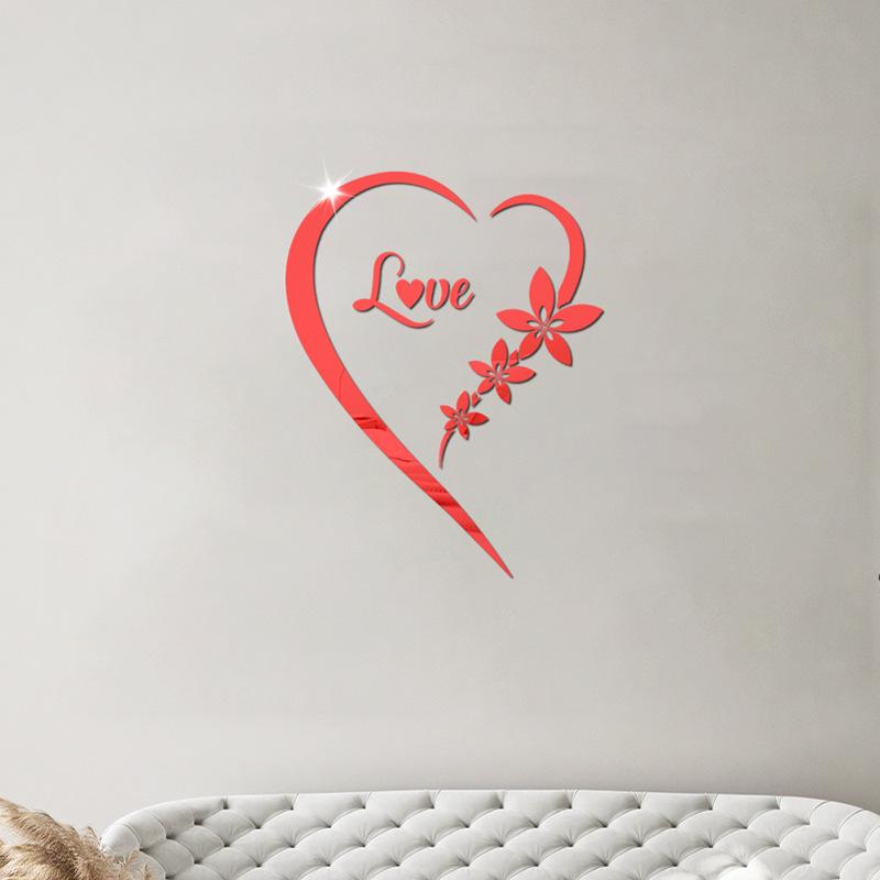 Love Heart Acrylic Mirror Wall Sticker: 3D Self-Adhesive Decoration for Bedroom and Living Room