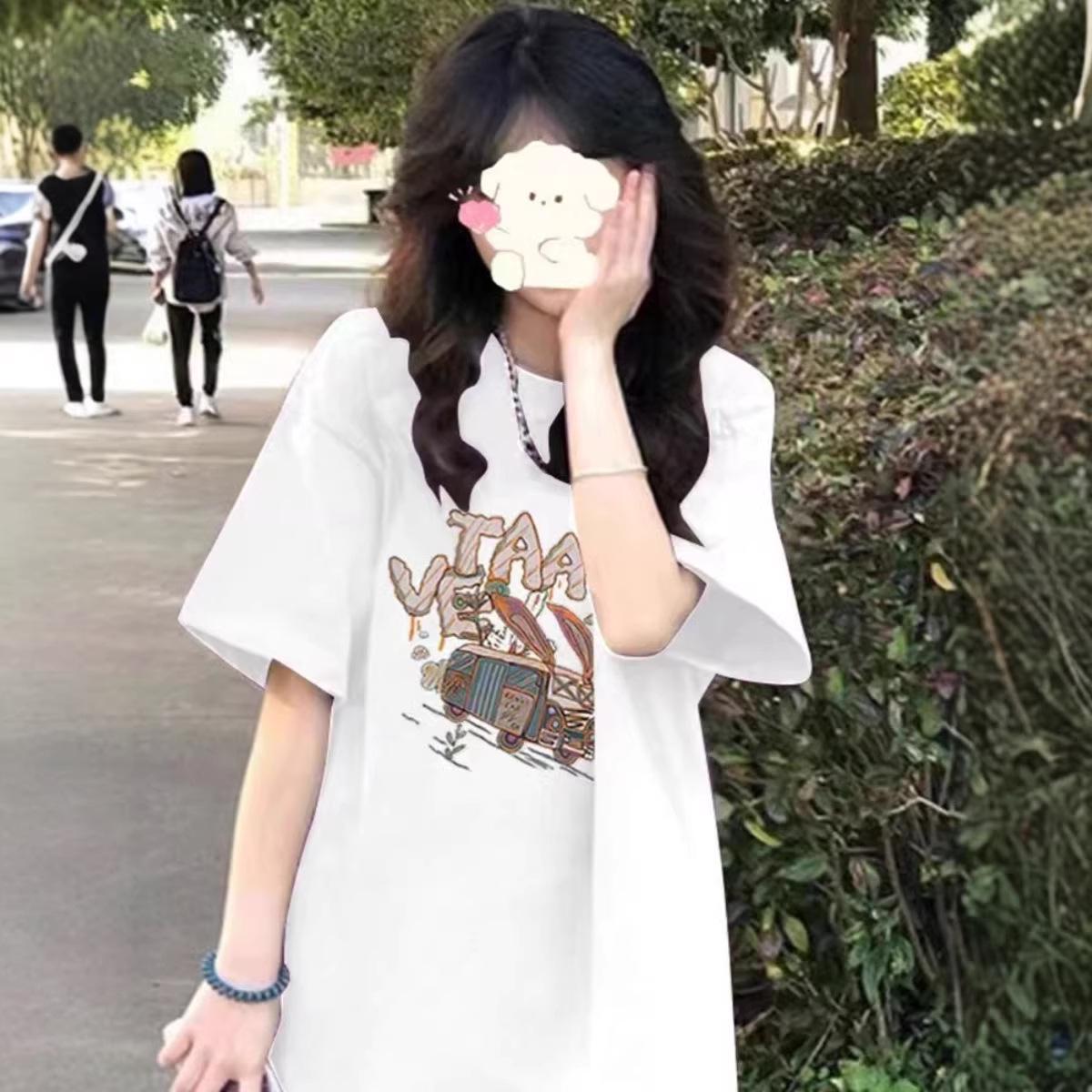 

Женская фиолетовая футболка большого размера с коротким рукавом - Новый летний американский стиль, свободный крой, модный дизайн. XXL (130-145 lbs) белый