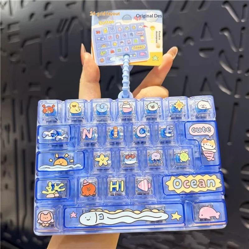 1/2Pcs 26 Key Press Button Stress Relief Toy Cute Portable Decompression Fidget Gadget Lightweight Bag Ornament for Outdoor Use