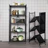 Installation-Free Multilayer Bookshelf Multifunctional Floor Type Microwave Oven Rack Foldable Movable Living Room Storage Rack