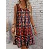 Women's Vintage All-Over Sleeveless Dress - Off-Shoulder Summer Sundress, Casual Boho Beach Dress