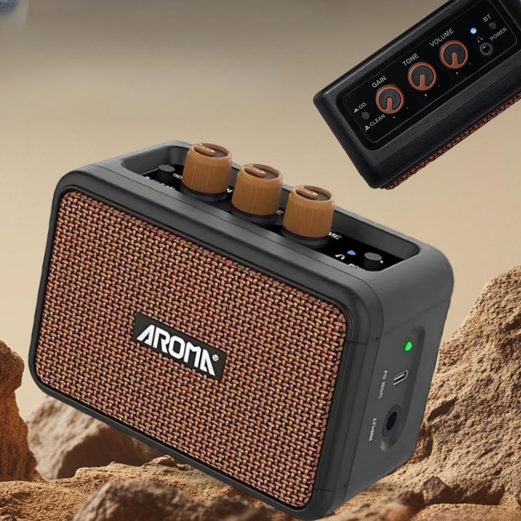 AG-04 Mini Guitar Amp 5W Portable Dual Speakers /Rechargeable Battery Powered Practice Guitar Combo Amplifier