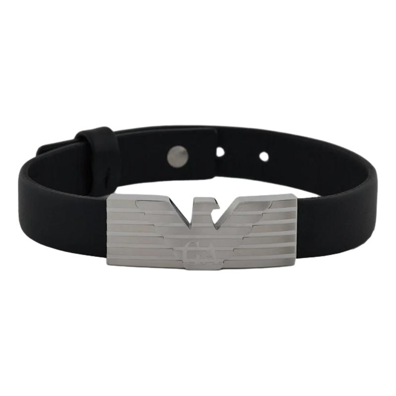 Emporio Armani Classic Eagle Style Leather Bracelet Men s Black EGS3075040-NLP1-NLC чёрный