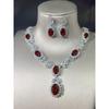 European and American High End Luxury Simulation Ruby Necklace Earrings Ring Women Colored Gems Zircon Bridal Banquet Formal Dress Set