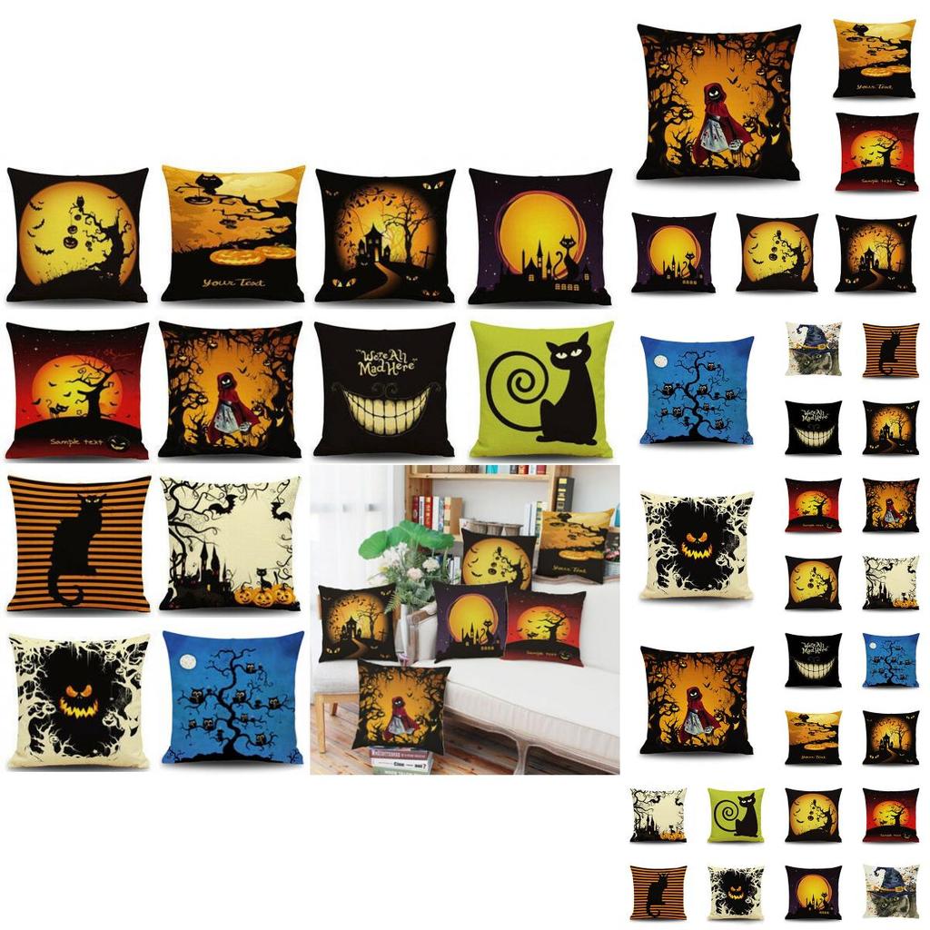 Elegant Cotton Linen Halloween Pumpkin Pillow Case For Home And Car Decor