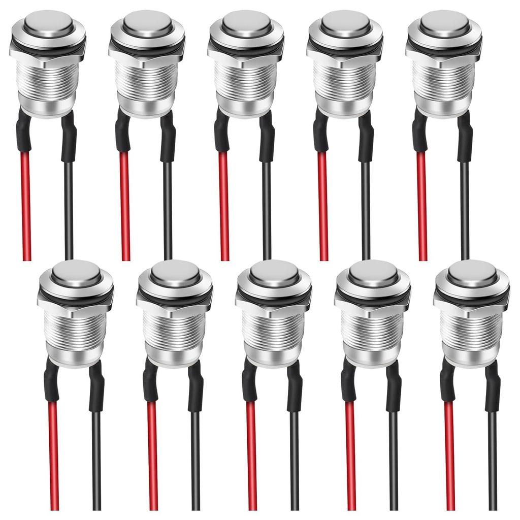 Linkstyle 10PCS 12mm Momentary Push Button Switch, Mini Round Pushbutton Switches with Pre-Wired, Waterproof, for Car Boat