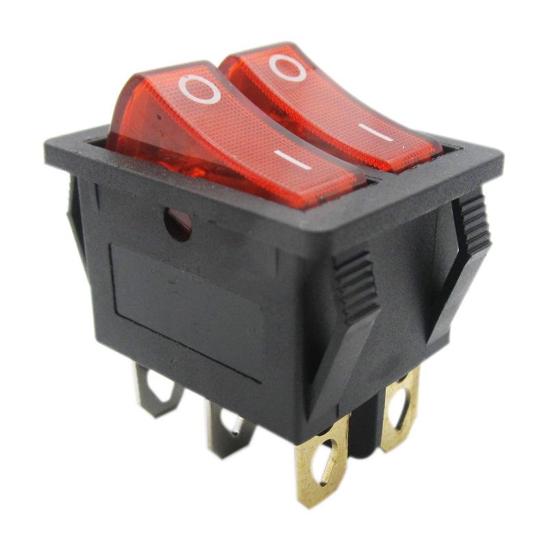 Red 4-Pin Double Rocker Switch for Electric Griddle/Heater with 2-Gear and Light Button