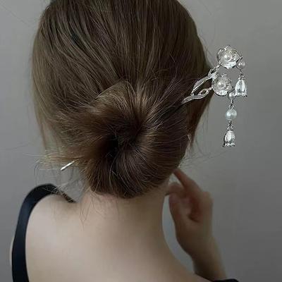 Vintage Chinese Style Hanfu Hair Stick Women Metal Flower Hair Fork Hair