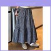 Cotton Blended Plaid Midi Skirt With High Waist And Ruffle For Casual Womens Fashion