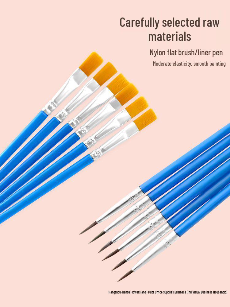 Flat Nylon Brush Set: Oil, Watercolor, Gouache, Acrylic - Ideal for Art, Painting, and Outlining.
