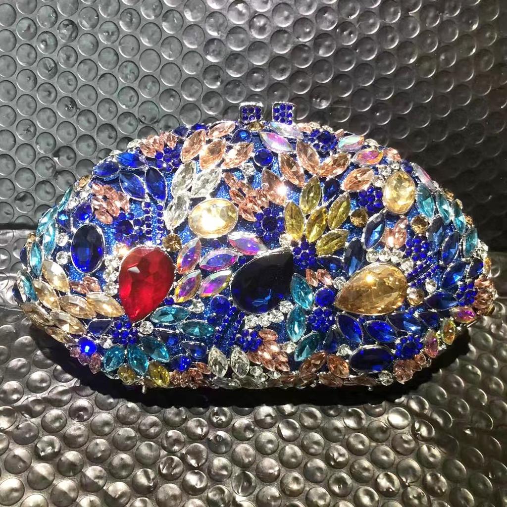Rhinestone Evening Clutches Luxury Fan-Shape Women Crystal Wedding Party Purses WHTUOHENG Prom Cocktail Handbags Blue/Red/White